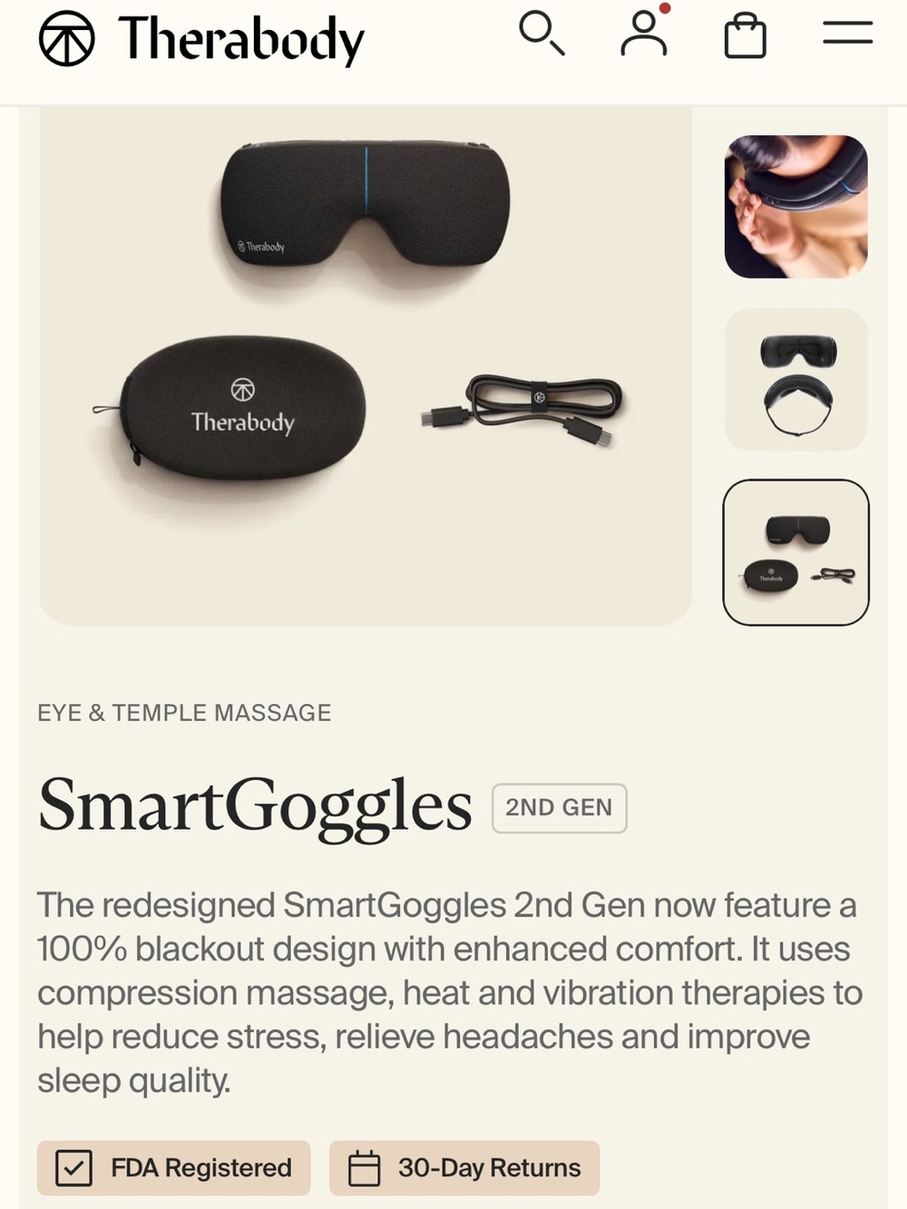 Therabody SmartGoggles 2nd Gen in Black with Blue Accent